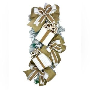 Elegant Holiday Swag with Burlap and White Accents